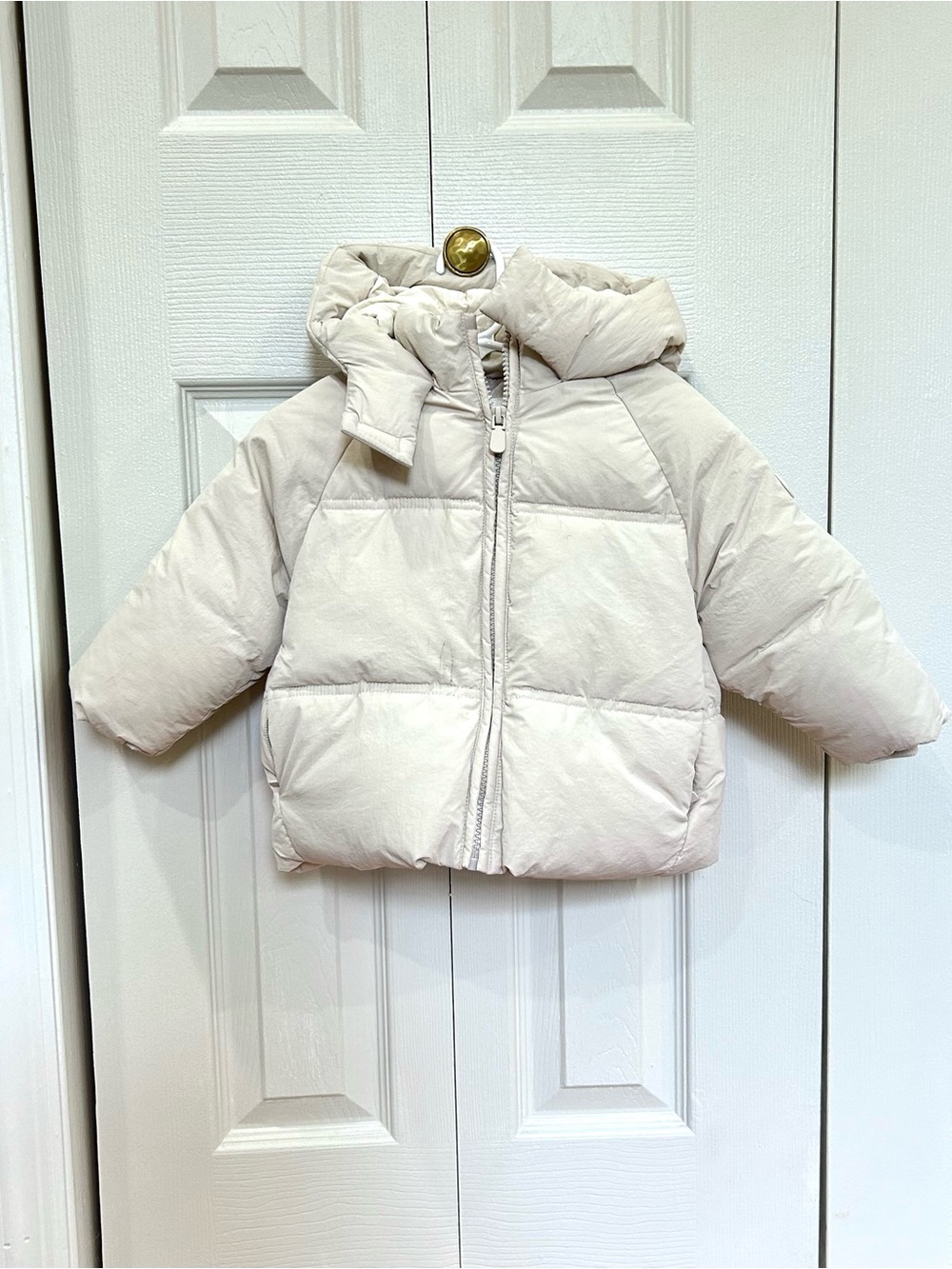 ZARA Girls Cream Hooded Puffer Jacket Coat Size 1.5-2Y / 86 cm - Picture 2 of 10